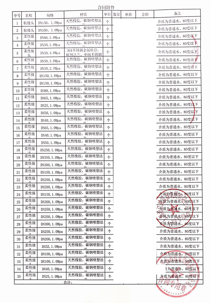 【泰州生活垃圾焚烧发电项目】柔性橡胶接头合同